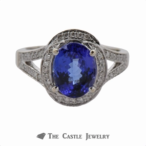 Value Accessory Model Accessory Oval Tanzanite Ring with Layered Diamond Bezel