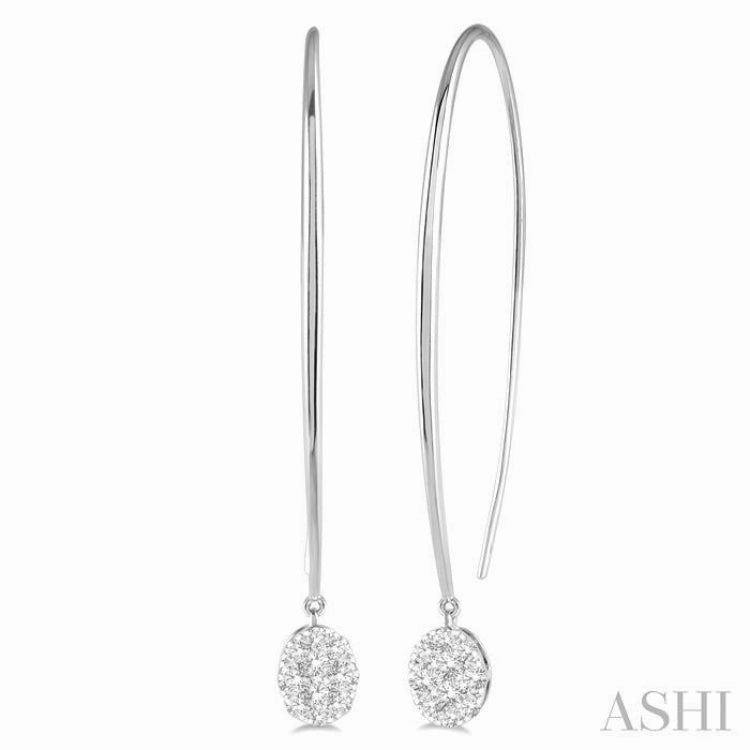 1/2 Ctw Oval Shape Dangler Lovebright Round Cut Diamond Earring in 14K White Gold Signature Style Refined Sparkle