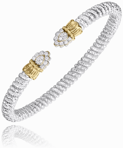 Vintage Style 14K Yellow Gold and Sterling Silver Diamond Bangle Bracelet