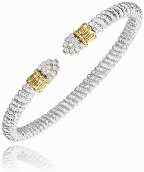 Vintage Style 14K Yellow Gold and Sterling Silver Diamond Bangle Bracelet