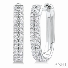 1/5 Ctw Twin Row Round Cut Diamond Fashion Hoop Earring in 10K White Gold Beautiful finish