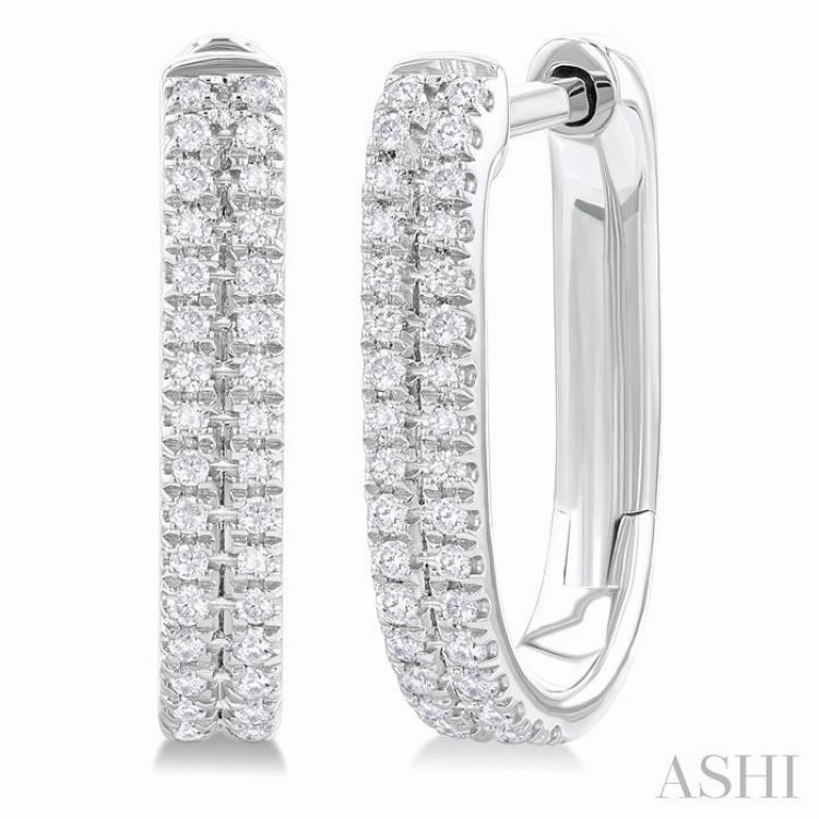 1/5 Ctw Twin Row Round Cut Diamond Fashion Hoop Earring in 10K White Gold Beautiful finish