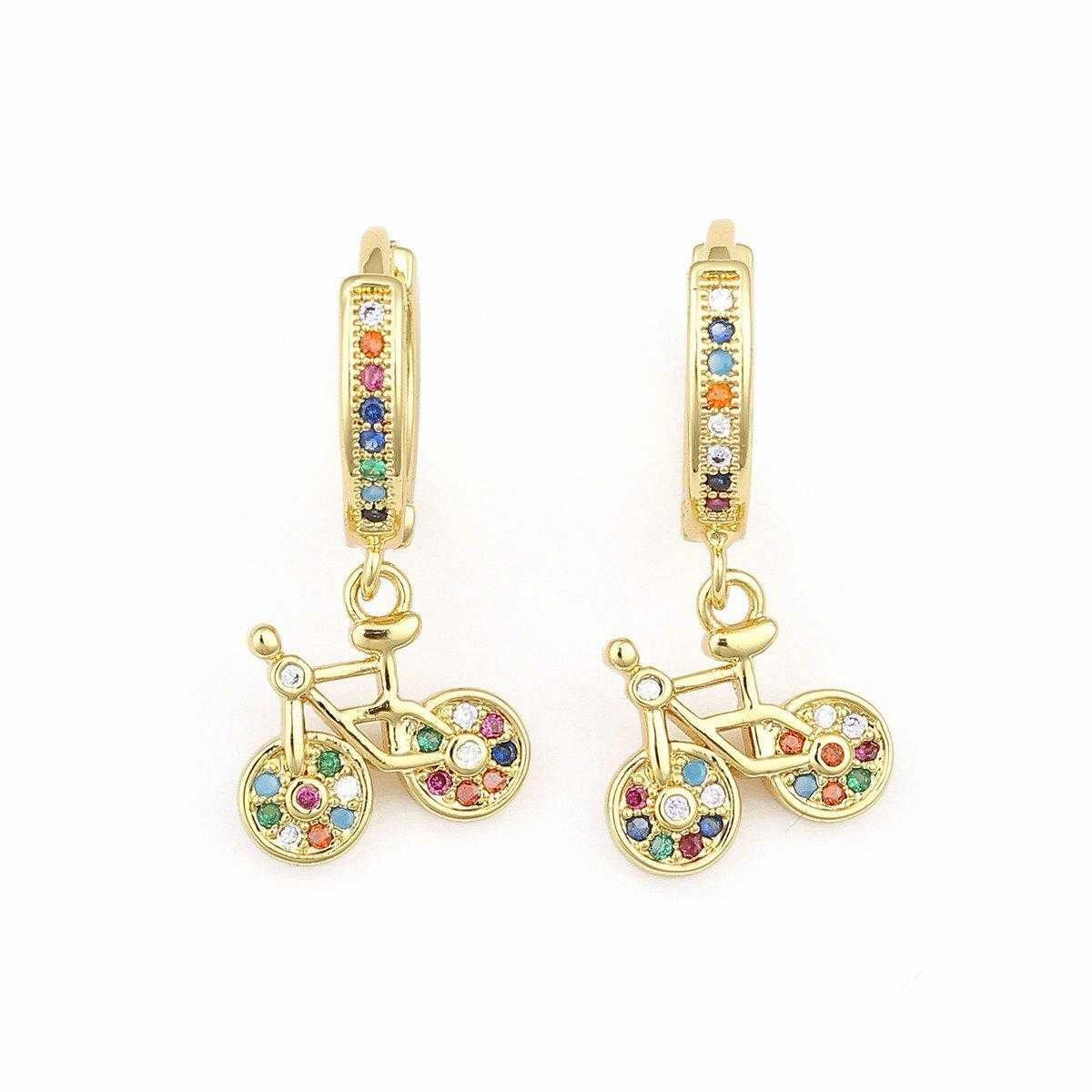Height Of Fashion Cycolinks Gold Plating 18K Cubic Zircon Bicycle Earrings User-Friendly Vision