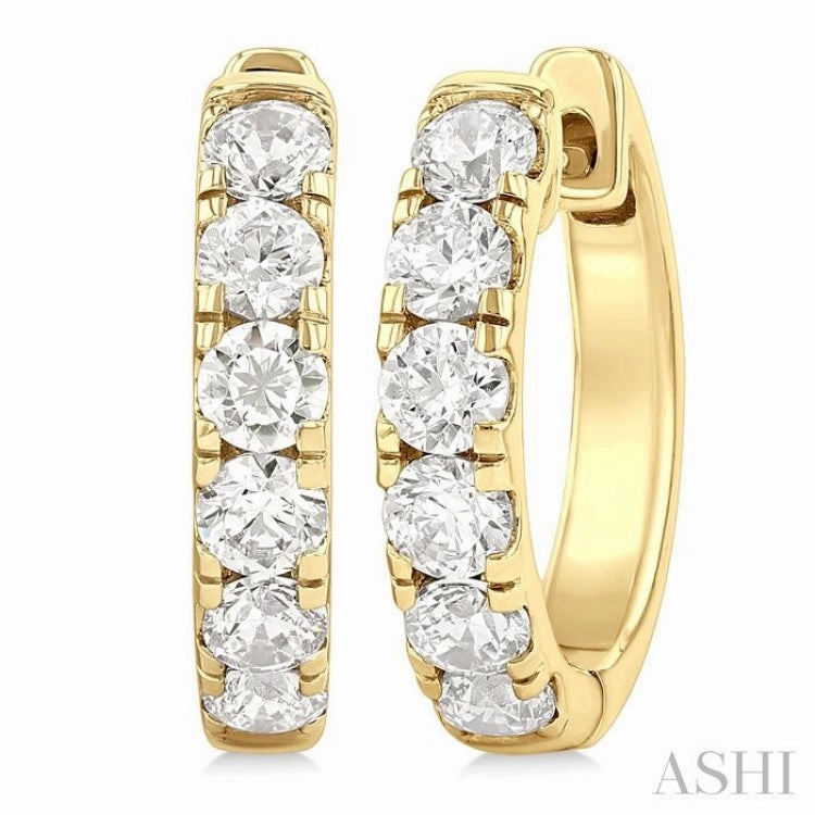 Trend Setting Modern Shine 1 Ctw Round Cut Diamond Hoop Earrings in 14K Yellow Gold