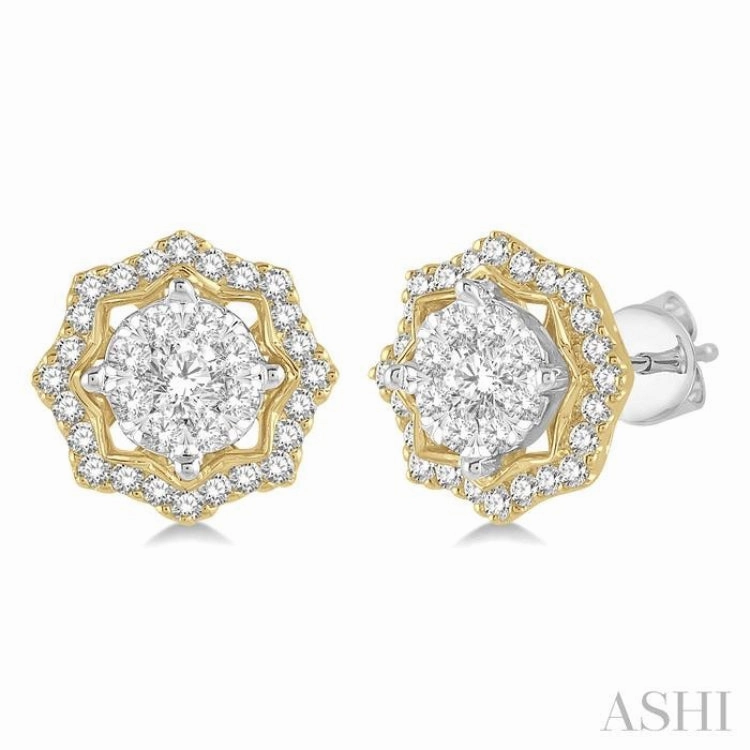 3/4 ctw Star Lattice Lovebright Round Cut Diamond Earring in 14K White and Yellow Gold Seasonal Look Polished Sparkle