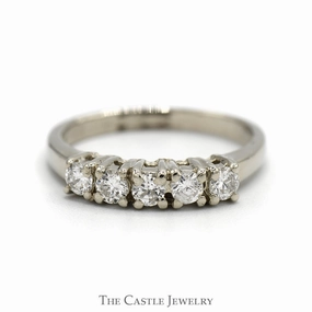 5 Round Prong Set Diamond Wedding Band in 14k White Gold Shiny Expression Vintage Insignia