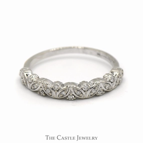 Illusion Set Diamond Stackable Band in 10k White Gold Polished Contour Bold Statement