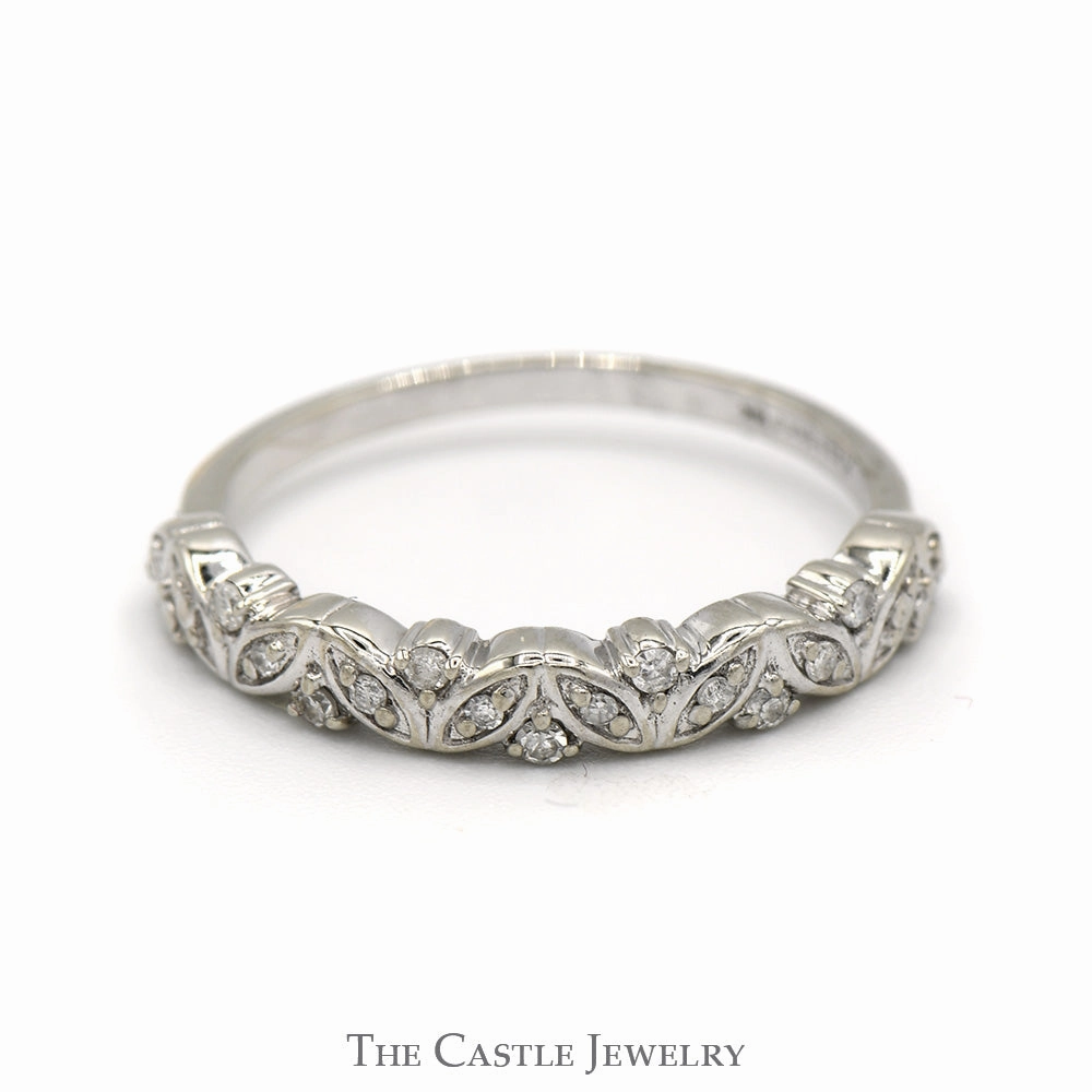 Illusion Set Diamond Stackable Band in 10k White Gold Polished Contour Bold Statement