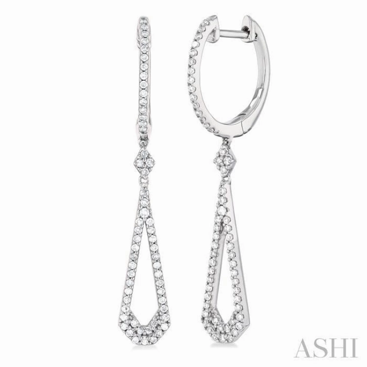 Unique Accessory Smooth Texture 1/3 Ctw Tear Drop Round Cut Diamond Long Earring in 10K White Gold