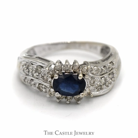Resilient material Cultural Fusion Oval Sapphire Ring in .33cttw RBC Diamond Accented Mounting