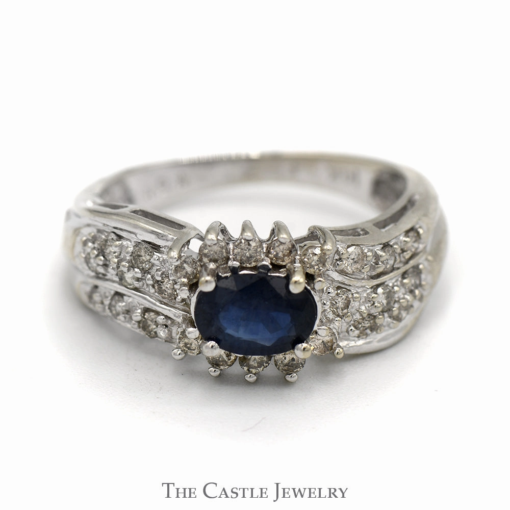 Resilient material Cultural Fusion Oval Sapphire Ring in .33cttw RBC Diamond Accented Mounting
