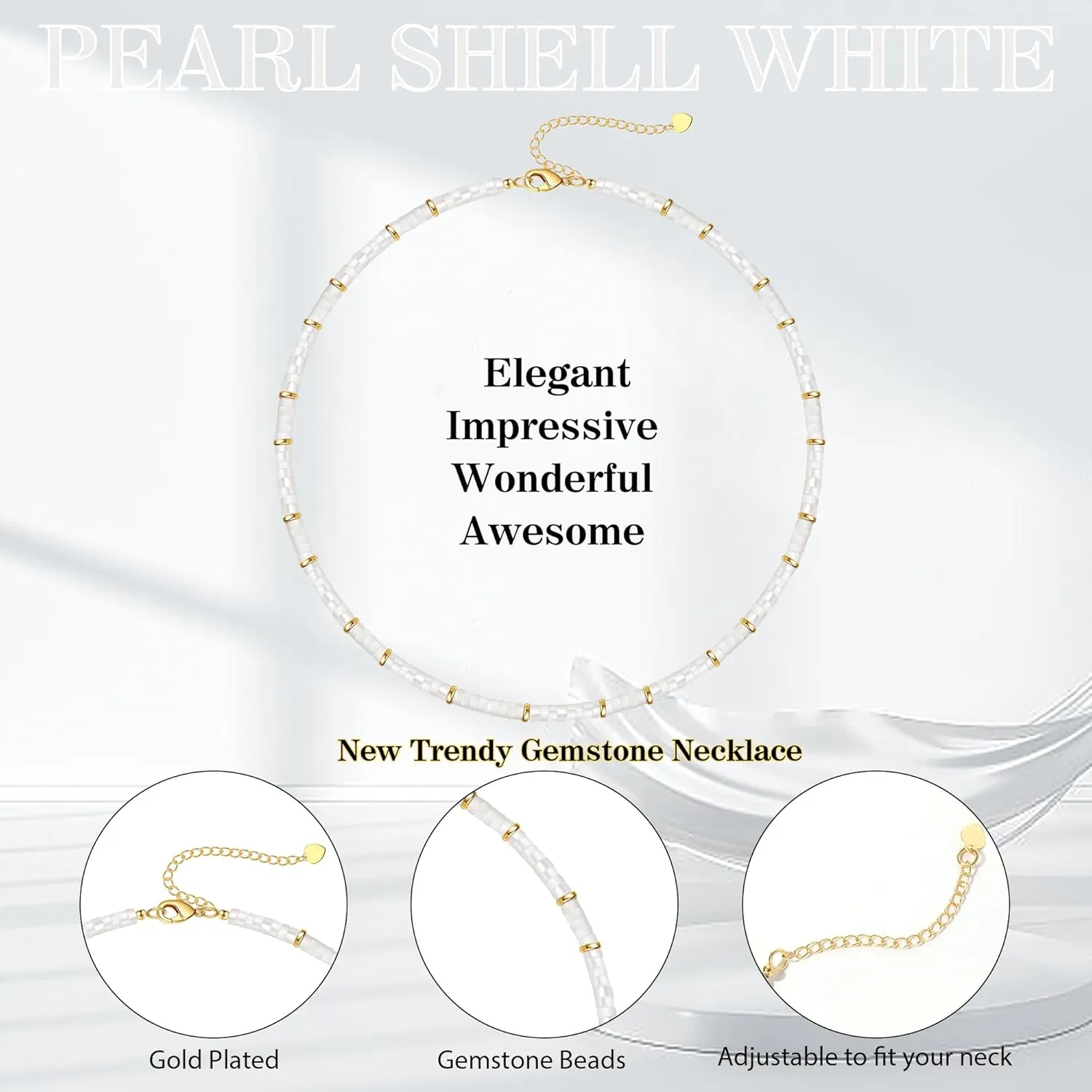Choker Necklace for Women,Gemstone Beaded Necklace Choker Necklaces for Women Stocking Stuffers for Teens Gifts for Her Adjustable 14k Gold Anniversary Birthday Christmas Jewelry