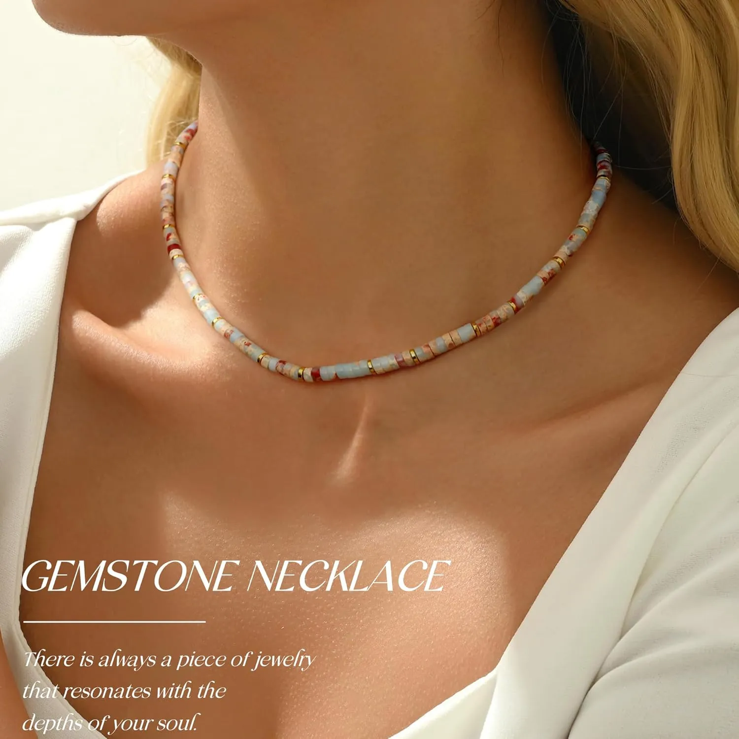 Choker Necklace for Women,Gemstone Beaded Necklace Choker Necklaces for Women Stocking Stuffers for Teens Gifts for Her Adjustable 14k Gold Anniversary Birthday Christmas Jewelry