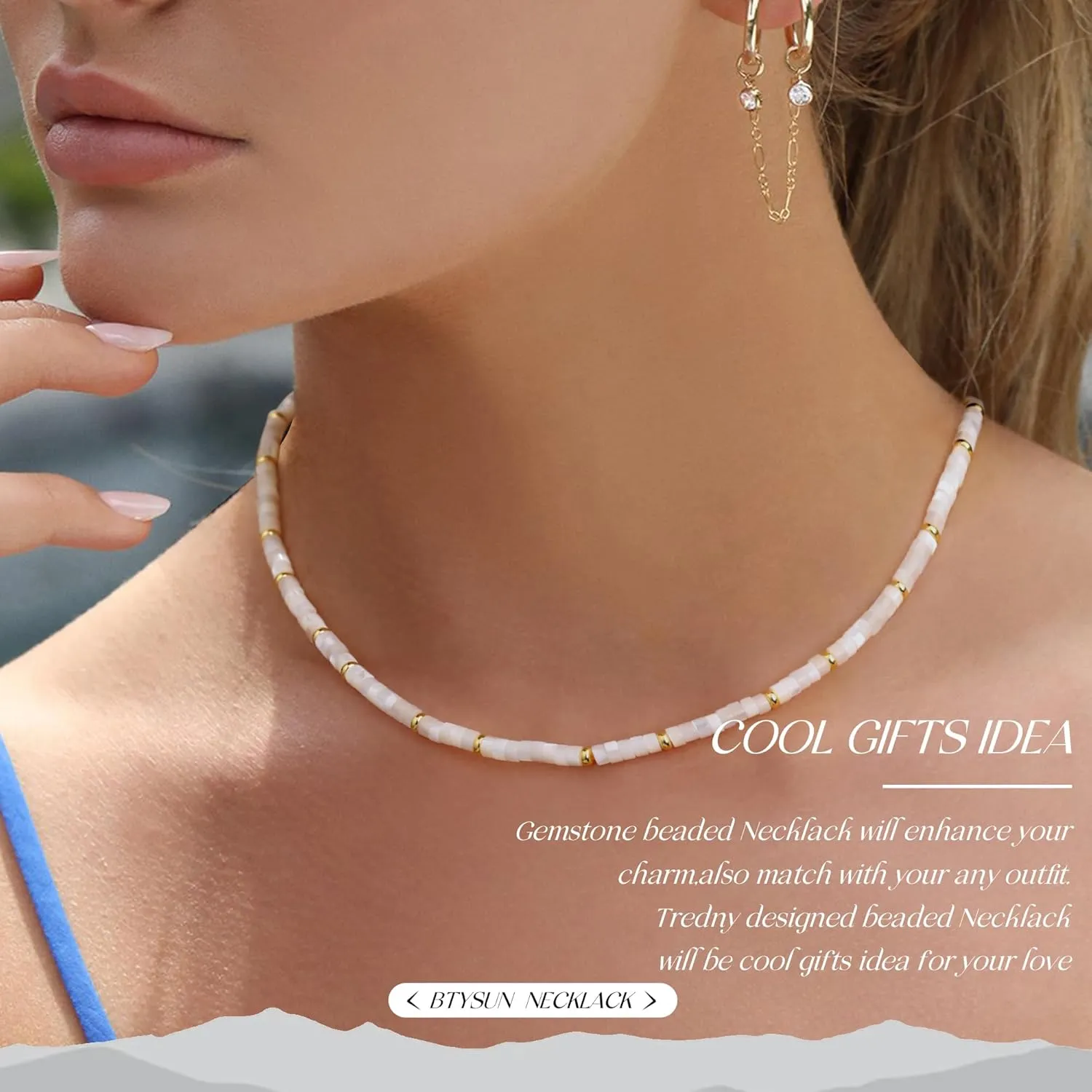 Choker Necklace for Women,Gemstone Beaded Necklace Choker Necklaces for Women Stocking Stuffers for Teens Gifts for Her Adjustable 14k Gold Anniversary Birthday Christmas Jewelry