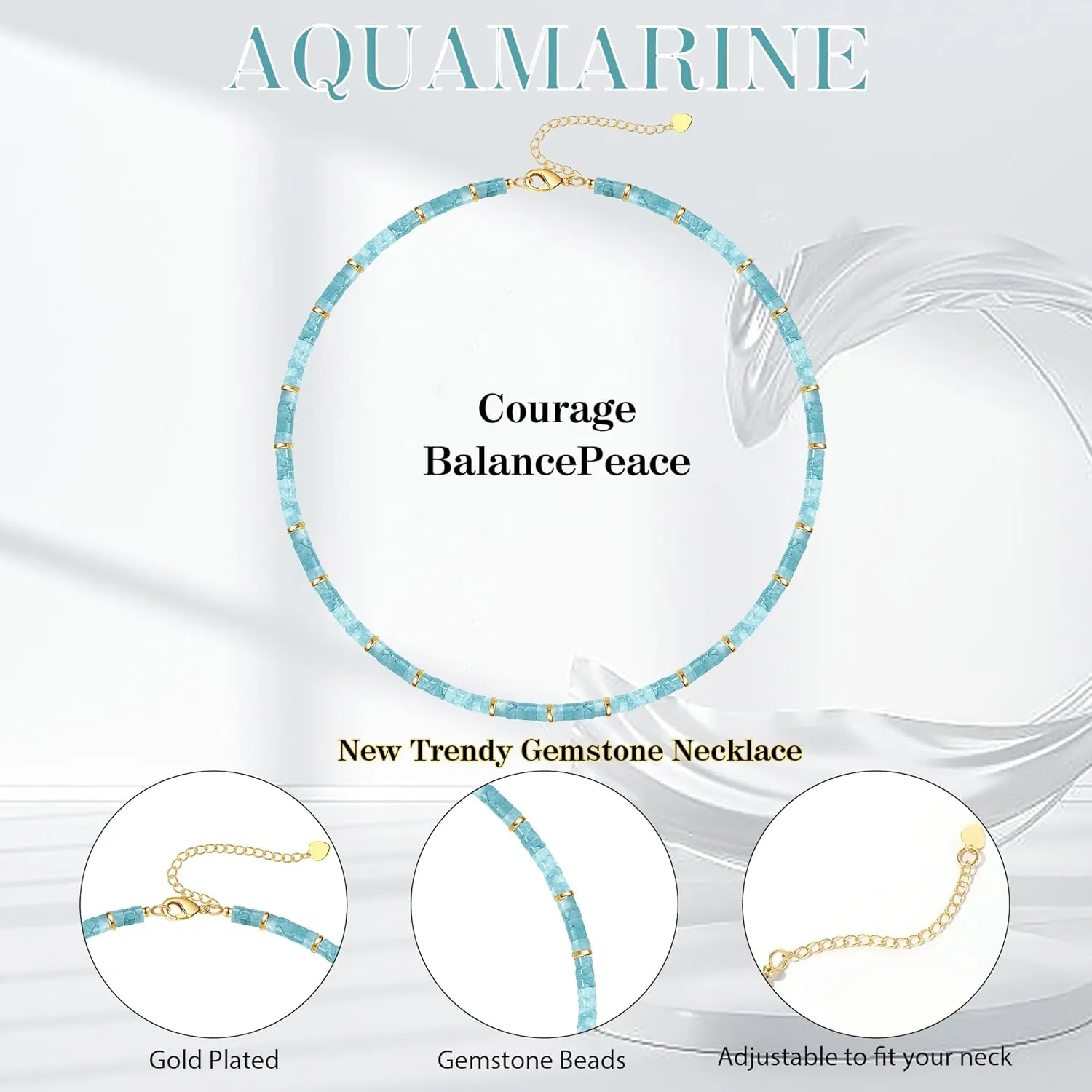 Choker Necklace for Women,Gemstone Beaded Necklace Choker Necklaces for Women Stocking Stuffers for Teens Gifts for Her Adjustable 14k Gold Anniversary Birthday Christmas Jewelry
