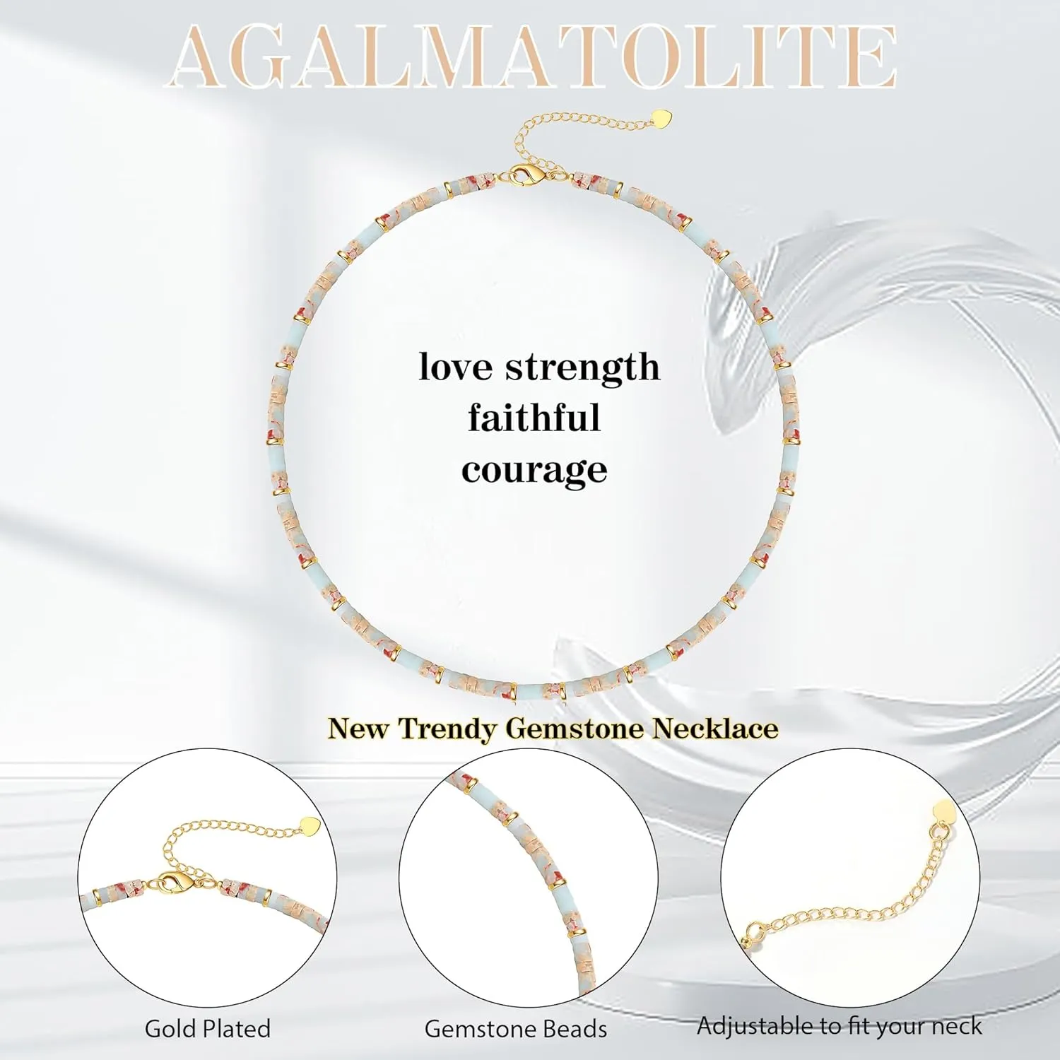 Choker Necklace for Women,Gemstone Beaded Necklace Choker Necklaces for Women Stocking Stuffers for Teens Gifts for Her Adjustable 14k Gold Anniversary Birthday Christmas Jewelry