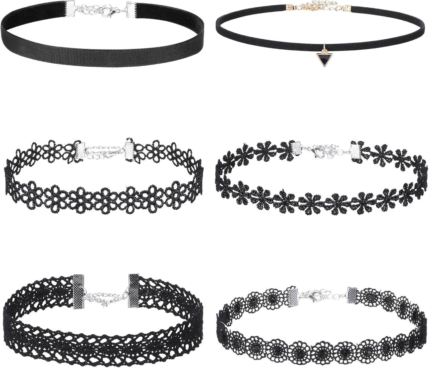 Choker Necklaces for Women, 6PCs Black Trendy Velvet Choker Necklace Set, Classic Gothic Tattoo Lace Choker for Teenagers Ladies, Adjustable Choker Collar Jewelry for Women