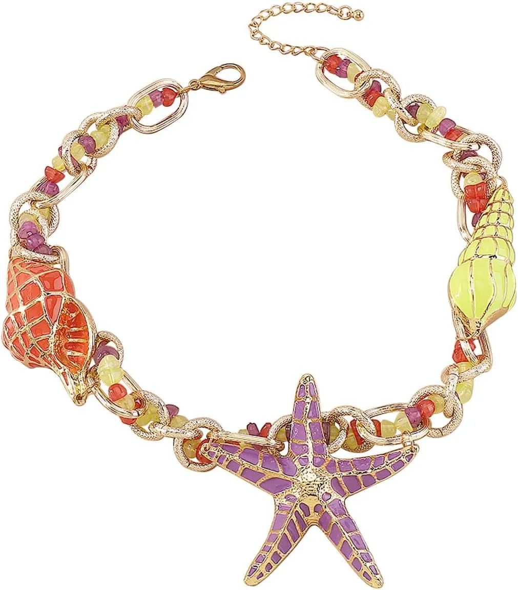 Choker Necklaces for Women Trendy Pendant Bohemian Handmade Beaded Choker Necklace Adjustable Colorful Seashell Surfer Necklaces Beach Pooka Boho Trendy Choker Summer Wedding Anniversary Jewelry
