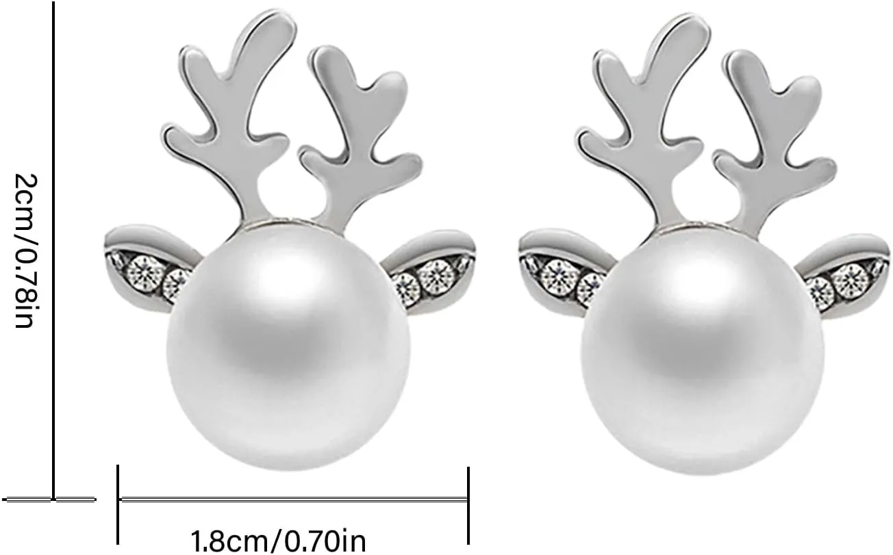 Christmas Pearl Deer Earrings for Women Fashion Sparkly Unique Holiday Jewelry Stud Earrings Christmas