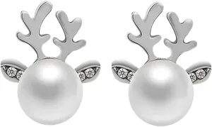 Christmas Pearl Deer Earrings for Women Fashion Sparkly Unique Holiday Jewelry Stud Earrings Christmas