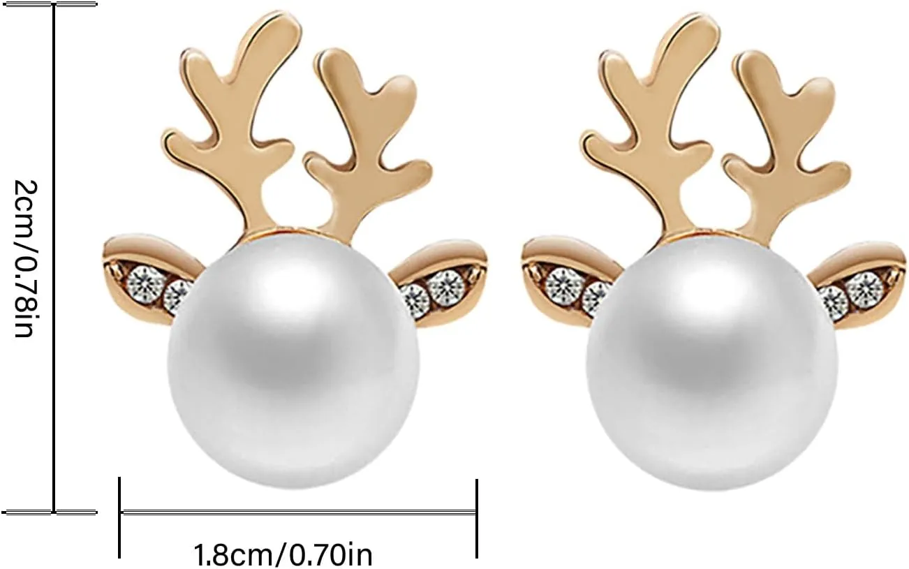 Christmas Pearl Deer Earrings for Women Fashion Sparkly Unique Holiday Jewelry Stud Earrings Christmas