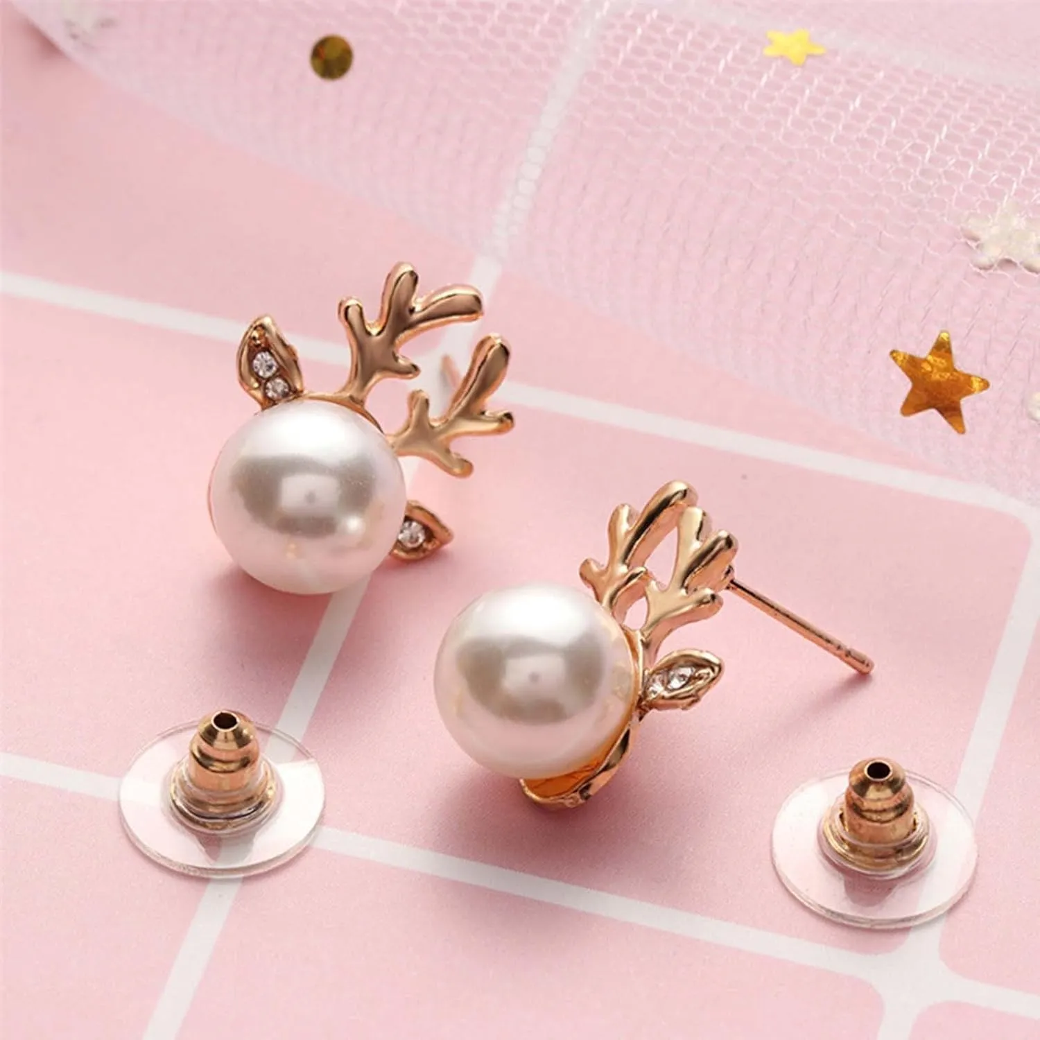 Christmas Pearl Deer Earrings for Women Fashion Sparkly Unique Holiday Jewelry Stud Earrings Christmas