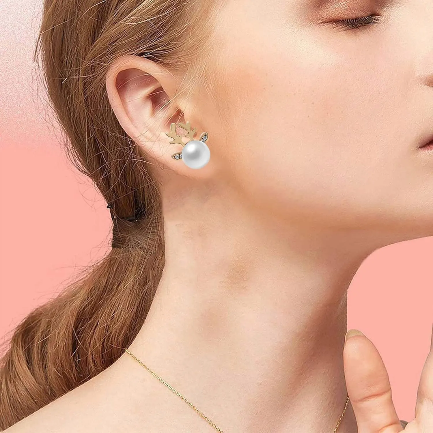 Christmas Pearl Deer Earrings for Women Fashion Sparkly Unique Holiday Jewelry Stud Earrings Christmas