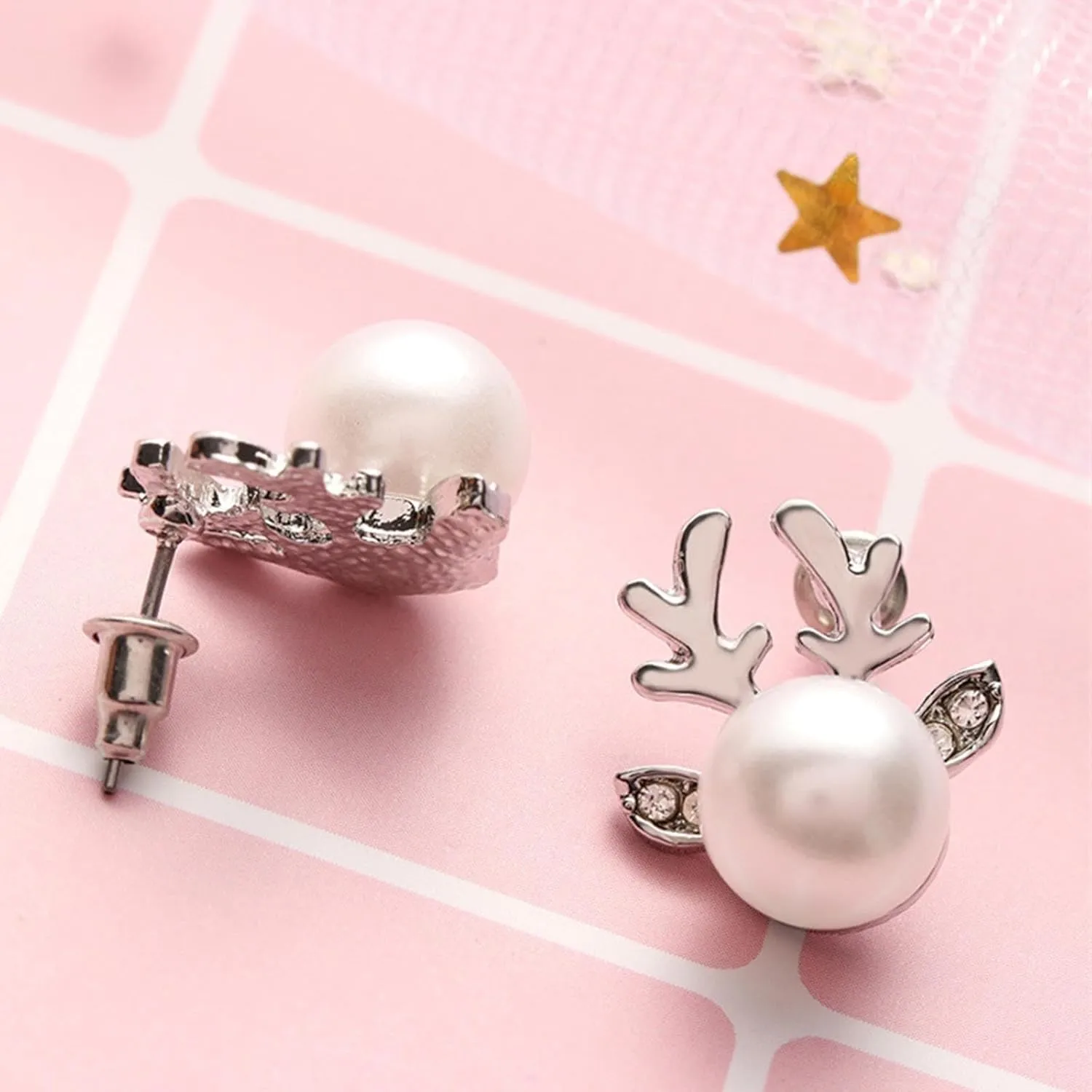 Christmas Pearl Deer Earrings for Women Fashion Sparkly Unique Holiday Jewelry Stud Earrings Christmas