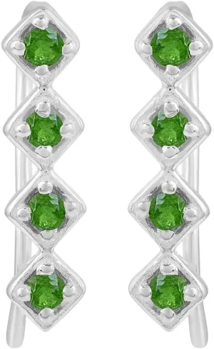 Chrome Diopside Gemstone 925 Sterling Silver Prong Setting Ear Climber Earrings