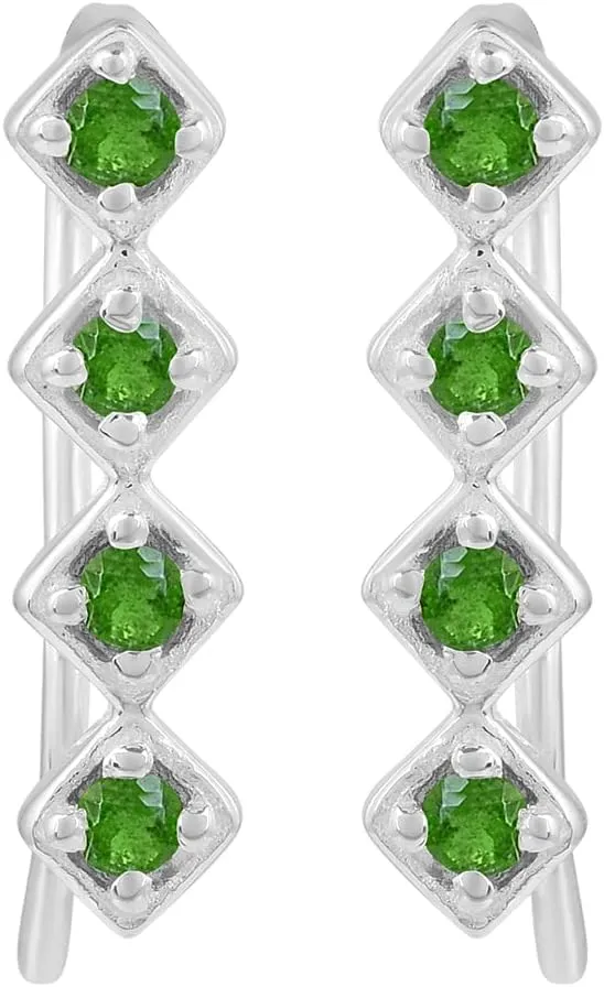 Chrome Diopside Gemstone 925 Sterling Silver Prong Setting Ear Climber Earrings