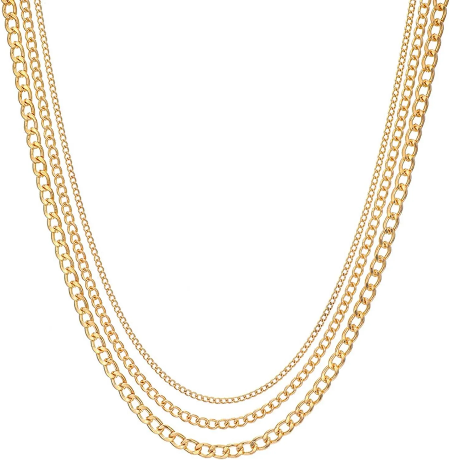 Chunky Choker Necklace For Women Golden Plated Chain Necklace Simple Layered Three Tiered Necklaces (Gold, One Size), ZLOr5U6F4