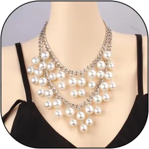 Chunky Stackable Pearl Choker Necklaces for Women Double Layer Tassel Pearls Necklaces Large Beads Statement Collar Necklaces Jewelry Accessories