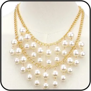 Chunky Stackable Pearl Choker Necklaces for Women Double Layer Tassel Pearls Necklaces Large Beads Statement Collar Necklaces Jewelry Accessories