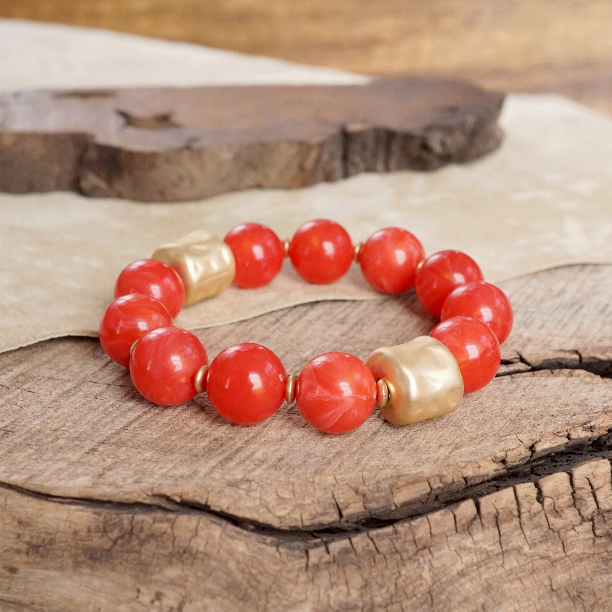 Chunky Beaded Statement Bracelets Gold Red Brown Green Gray Fantasy Element Top Dollar