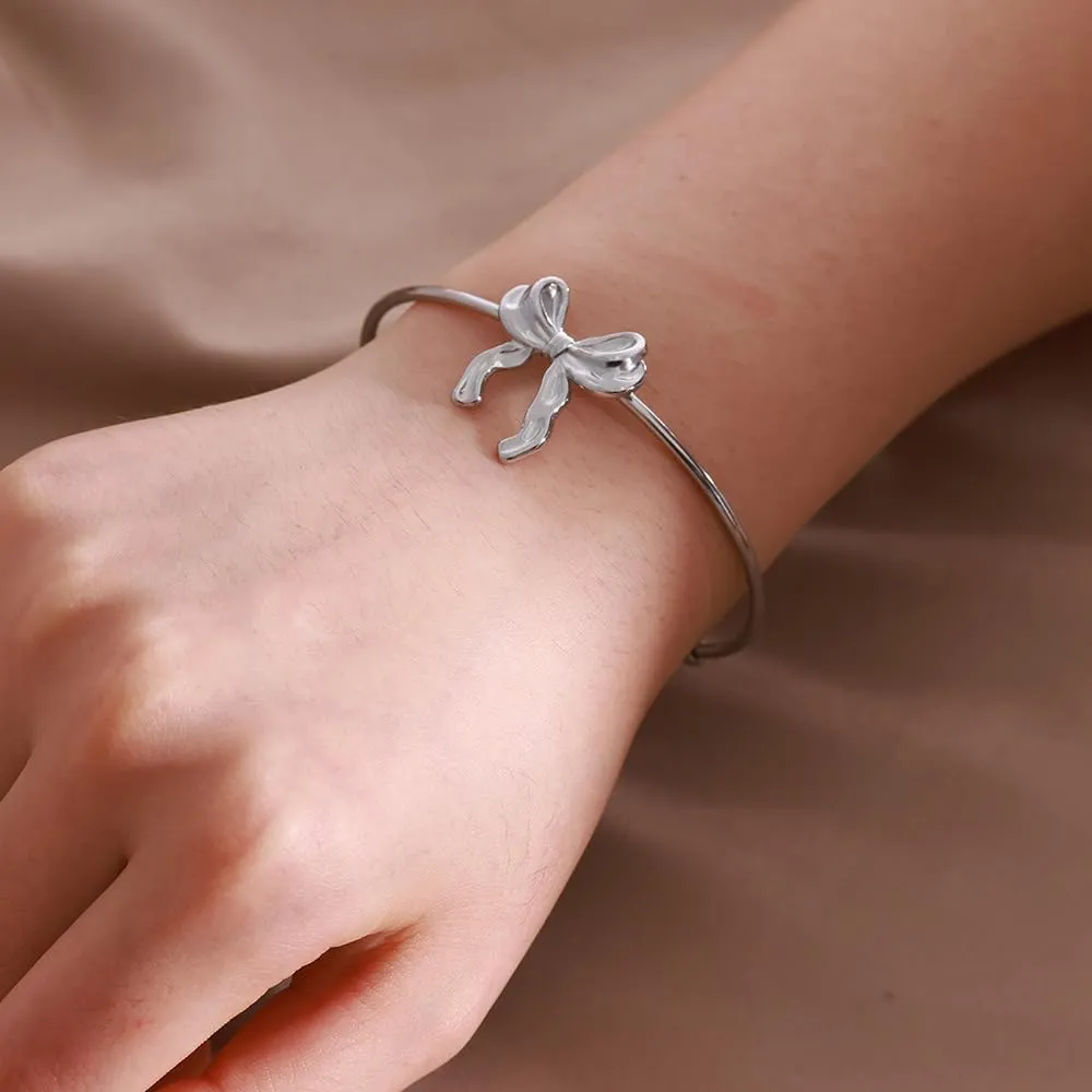 CJIAYUJEW Gold Bow Bracelet for Women Silver Bow Bangle Cuff Bracelet Trendy Bowknot Open Cuff Bangle Bracelets Adjustable Jewelry