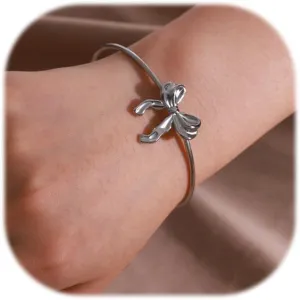 CJIAYUJEW Gold Bow Bracelet for Women Silver Bow Bangle Cuff Bracelet Trendy Bowknot Open Cuff Bangle Bracelets Adjustable Jewelry