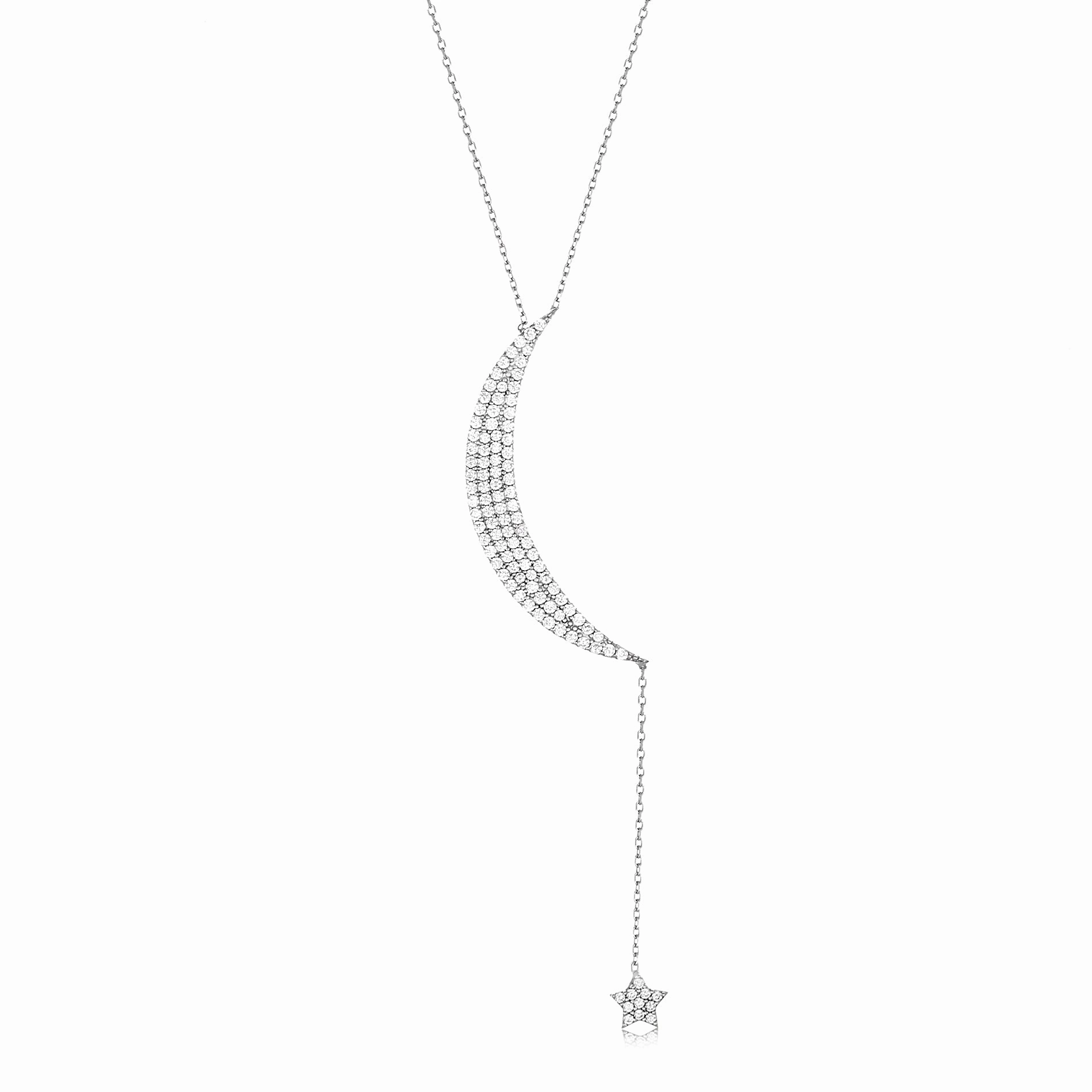 premium design Lesa Michele Cubic Zirconia Sterling Silver Moon and Star Drop Necklace