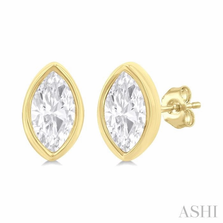 1/5 Ctw Petite Bezel Set Marquise Cut Diamond Fashion Stud Earring in 10K Yellow Gold Custom Jewelry
