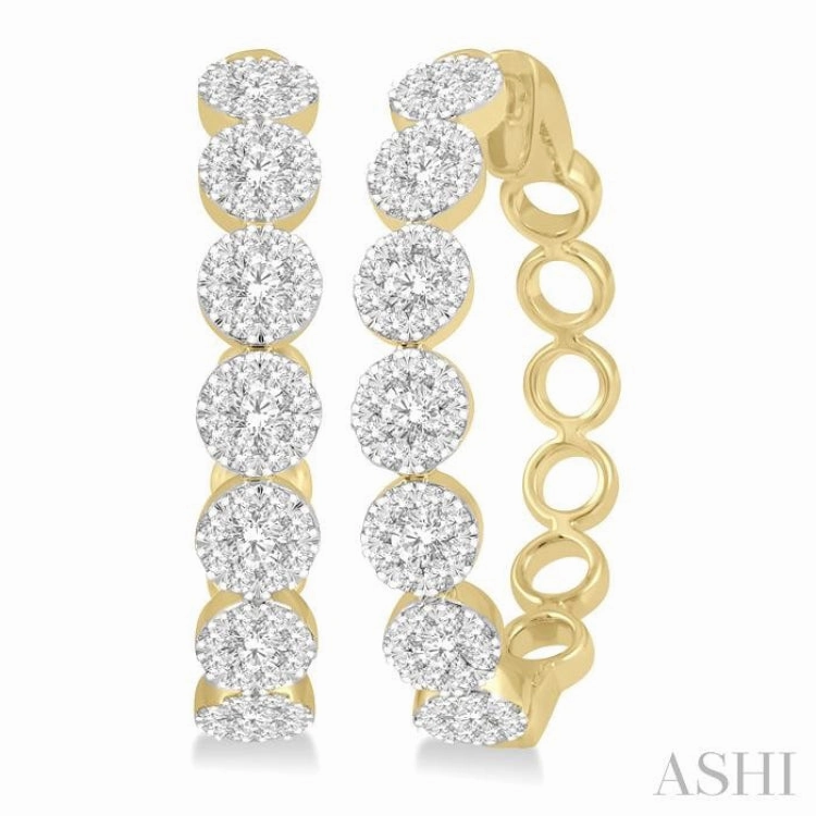 Distinctive Touch Fashionable Finish 2 ctw Lovebright Round Cut Diamond Hoop Earrings in 14K Yellow and White Gold