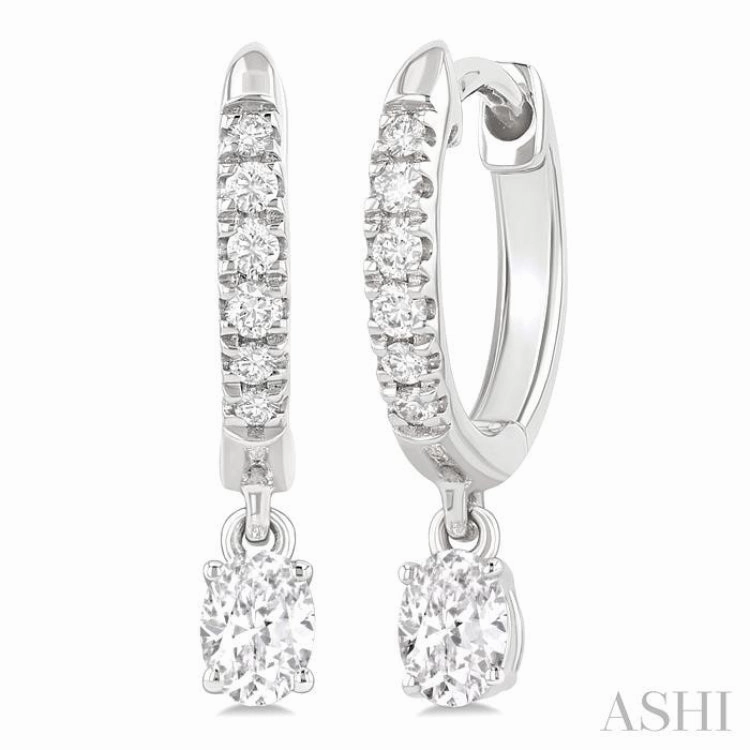 Unique Shine Creative Finish 3/8 Ctw Oval Shape and Round Cut Diamond Fashion Huggie Petite Earrings in 14K White Gold