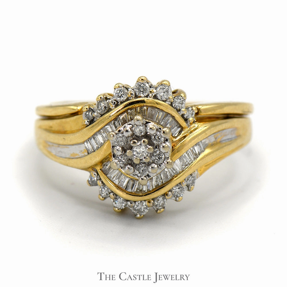 1/2cttw Baguette and Round Diamond Cluster Ring 14k Yellow Gold Traditional Ornament Contemporary Touch