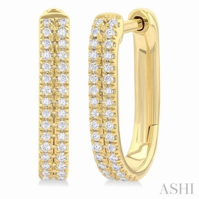 Precious Jewelry Pieces 1/5 Ctw Twin Row Round Cut Diamond Fashion Hoop Earring in 10K Yellow Gold