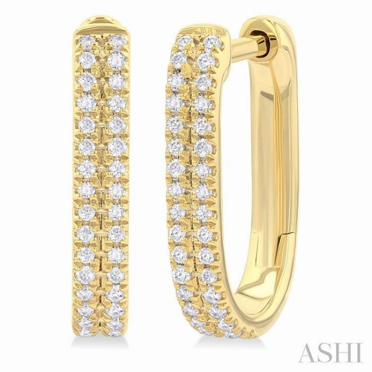 Precious Jewelry Pieces 1/5 Ctw Twin Row Round Cut Diamond Fashion Hoop Earring in 10K Yellow Gold