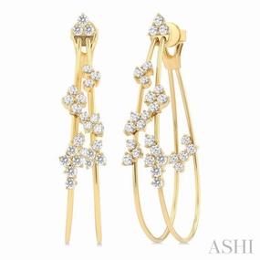 Sparkling Shine Pieces Glossy Accent 2 1/6 Ctw Scatter Round Cut Diamond Fashion Double Hoop Earrings in 14K Yellow Gold