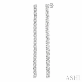 Gleaming Detail Bold Sparkle 1 Ctw Single Line Drop Round Cut Diamond Tennis Earring in 14K White Gold