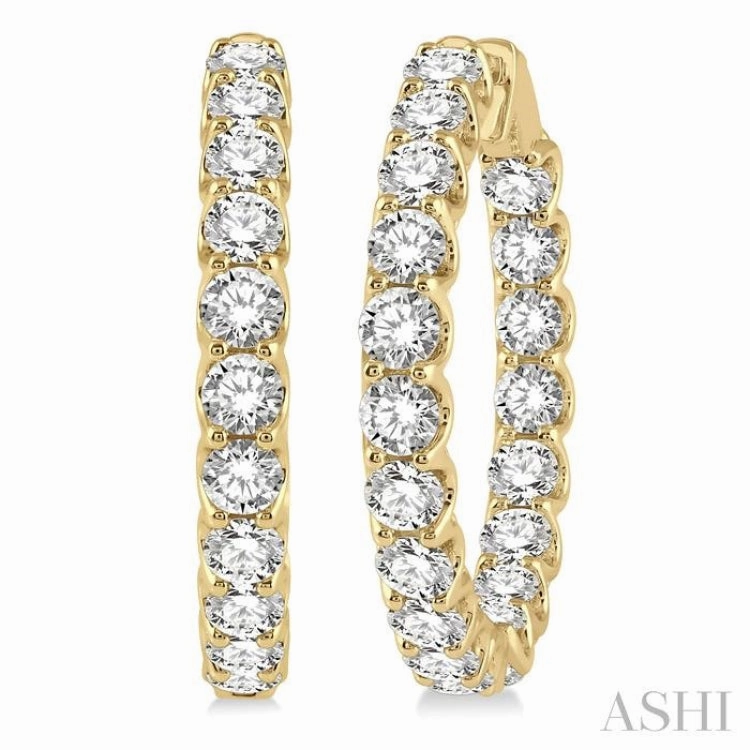 Luxury Edge Charming Finish 10 Ctw Inside-Out Round Cut Diamond Hoop Earrings in 14K Yellow Gold
