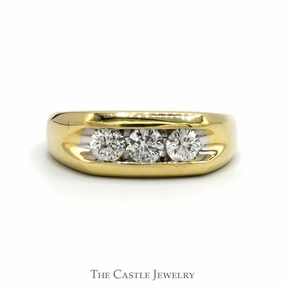1cttw Triple Round Diamond Men's Band in 10k Yellow Gold Budget Statement Glam Appeal