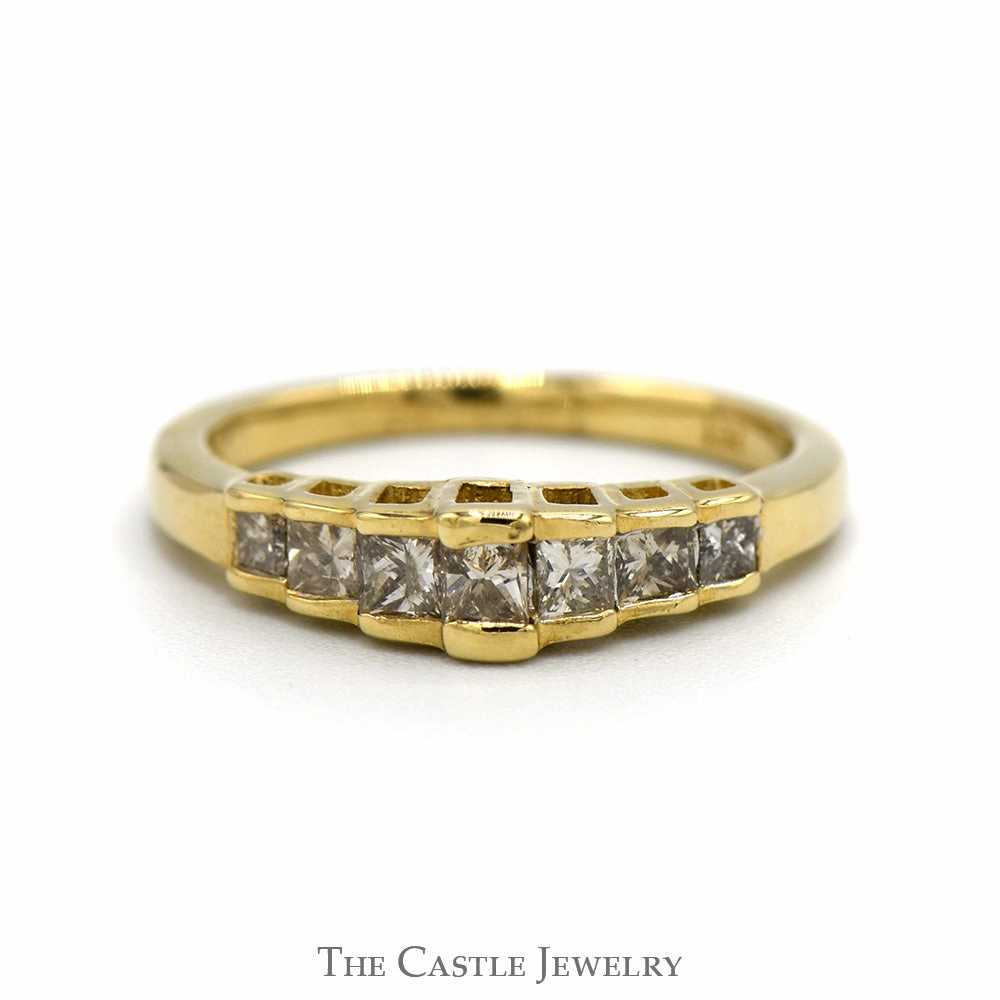 Essential Jewelry 1/2cttw 7 Princess Cut Diamond Band in 14k Yellow Gold Graduated Step Mounting