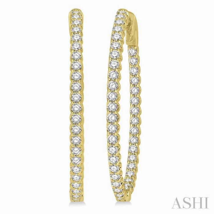 1 1/2 Ctw Inside-Out Round Cut Diamond Oval Shape Hoop Earrings in 14K Yellow Gold Custom Jewelry Design Exquisite Accent