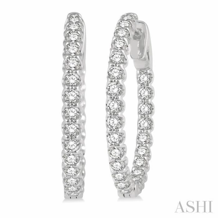Luxe Touch 1 1/2 Ctw Inside-Out Round Cut Diamond Hoop Earrings in 14K White Gold